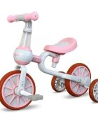 Ecotoys Bicicleta copii cu roti ajutatoare LC-V1311 roz de la 2 ani pana la 20 kg inaltime ajustabila sa 33-36cm poate fi folosita in 4 configuratii