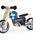 Ecotoys Bicicleta copii din lemn fara pedale LC-V1330 Politie roti cauciuc EVA de la 2 ani pana la 20 kg scaun reglabil pe 3 inaltimi