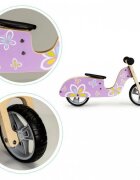 Ecotoys Bicicleta copii din lemn fara pedale LC-V1330 Violet cu fluturasi roti cauciuc EVA de la 2 ani pana la 20 kg scaun reglabil pe 3 inaltimi