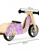 Ecotoys Bicicleta copii din lemn fara pedale LC-V1330 Violet cu fluturasi roti cauciuc EVA de la 2 ani pana la 20 kg scaun reglabil pe 3 inaltimi