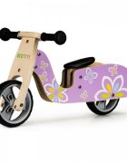Ecotoys Bicicleta copii din lemn fara pedale LC-V1330 Violet cu fluturasi roti cauciuc EVA de la 2 ani pana la 20 kg scaun reglabil pe 3 inaltimi