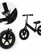 Ecotoys Bicicleta copii fara pedale JM 763 Negru cu roti din spuma eva scaun reglabil pe inaltime 28-38 cm de la sol la sa de la 3 ani