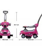 Ecotoys Masinuta de impins Mini Cooper 321 roz cu maner de impins detasabil suport pentru picioare bara de protectie panou muzical recomandata copiilor cu varsta cuprinsa intre 1 si 3 ani