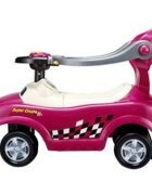 Ecotoys Masinuta de impins Mini Cooper 321 roz cu maner de impins detasabil suport pentru picioare bara de protectie panou muzical recomandata copiilor cu varsta cuprinsa intre 1 si 3 ani