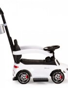 Ecotoys Masinuta pentru copii de impins Mercedes 639 Alb cu maner pentru a putea fi controlata si impinsa de catre parinte bara de protectie detasabila suport pentru picioare volan cu sunete