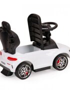 Ecotoys Masinuta pentru copii de impins Mercedes 639 Alb cu maner pentru a putea fi controlata si impinsa de catre parinte bara de protectie detasabila suport pentru picioare volan cu sunete