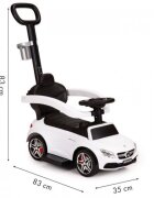 Ecotoys Masinuta pentru copii de impins Mercedes 639 Alb cu maner pentru a putea fi controlata si impinsa de catre parinte bara de protectie detasabila suport pentru picioare volan cu sunete