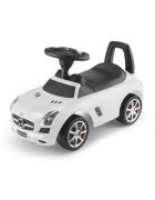 Ecotoys Masinuta pentru copii fara pedale Mercedes Benz SLS AMG alb dotata cu volan interactiv cu melodii si claxon spatiu depozitare sub scaun greutate maxima admisa 23kg