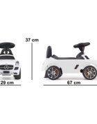 Ecotoys Masinuta pentru copii fara pedale Mercedes Benz SLS AMG alb dotata cu volan interactiv cu melodii si claxon spatiu depozitare sub scaun greutate maxima admisa 23kg