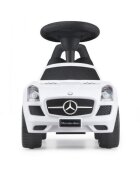 Ecotoys Masinuta pentru copii fara pedale Mercedes Benz SLS AMG alb dotata cu volan interactiv cu melodii si claxon spatiu depozitare sub scaun greutate maxima admisa 23kg