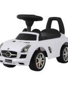 Ecotoys Masinuta pentru copii fara pedale Mercedes Benz SLS AMG alb dotata cu volan interactiv cu melodii si claxon spatiu depozitare sub scaun greutate maxima admisa 23kg
