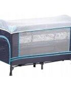 Ecotoys Patut pliabil bleumarin cu 2 nivele usita de acces cu fermoar plasa de tantari si geanta de transport incluse