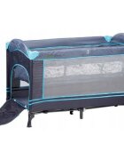Ecotoys Patut pliabil bleumarin cu 2 nivele usita de acces cu fermoar plasa de tantari si geanta de transport incluse