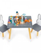 Ecotoys Set de masa cu alfabet si doua scaune in forma de iepuras pentru copii gri si natur