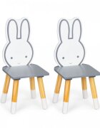 Ecotoys Set de masa cu alfabet si doua scaune in forma de iepuras pentru copii gri si natur