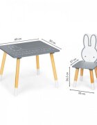 Ecotoys Set de masa cu alfabet si doua scaune in forma de iepuras pentru copii gri si natur