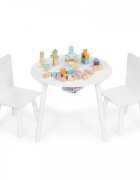 Ecotoys Set de masa cu doua scaune pentru copii si loc de depozitare jucarii alb