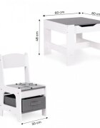 Ecotoys Set masa cu doua scaune pentru copii Alb-Gri cu spatiu pentru depozitare si tabla