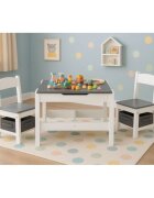 Ecotoys Set masa cu doua scaune pentru copii Alb-Gri cu spatiu pentru depozitare si tabla