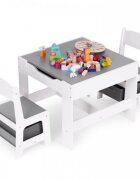 Ecotoys Set masa cu doua scaune pentru copii Alb-Gri cu spatiu pentru depozitare si tabla