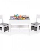 Ecotoys Set masa cu doua scaune pentru copii Alb-Gri cu spatiu pentru depozitare si tabla