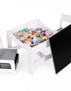 Ecotoys Set masa cu doua scaune pentru copii Alb-Gri cu spatiu pentru depozitare si tabla
