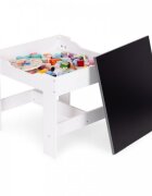 Ecotoys Set masa cu doua scaune pentru copii Alb-Gri cu spatiu pentru depozitare si tabla