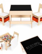 Ecotoys Set masa cu doua scaune pentru copii Natur cu spatiu pentru depozitare si tabla