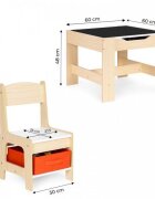 Ecotoys Set masa cu doua scaune pentru copii Natur cu spatiu pentru depozitare si tabla