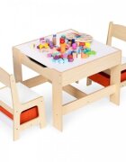 Ecotoys Set masa cu doua scaune pentru copii Natur cu spatiu pentru depozitare si tabla