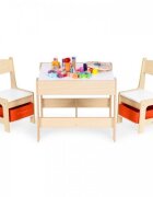 Ecotoys Set masa cu doua scaune pentru copii Natur cu spatiu pentru depozitare si tabla