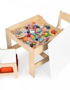 Ecotoys Set masa cu doua scaune pentru copii Natur cu spatiu pentru depozitare si tabla