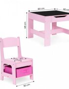 Ecotoys Set masa cu doua scaune pentru copii Roz cu spatiu pentru depozitare si tabla