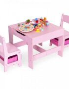 Ecotoys Set masa cu doua scaune pentru copii Roz cu spatiu pentru depozitare si tabla