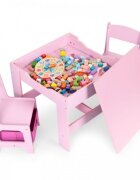 Ecotoys Set masa cu doua scaune pentru copii Roz cu spatiu pentru depozitare si tabla