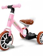 Ecotoys Tricicleta de echilibru 3 in 1 cu pedale pentru copii LC-V1322 Roz transformabila in bicicleta de echilibru inaltime reglabila roti din spuma EVA sarcina maxima admisa 30 de kg