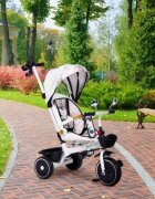 Ecotoys Tricicleta pentru copii Alb multifunctionala scaun rotativ 360 roti din spuma EVA suport pliabil pentru picioare bariera de siguranta maner pentru controlul directiei