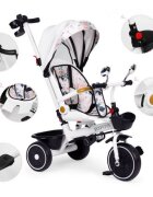 Ecotoys Tricicleta pentru copii Alb multifunctionala scaun rotativ 360 roti din spuma EVA suport pliabil pentru picioare bariera de siguranta maner pentru controlul directiei
