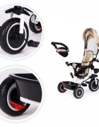 Ecotoys Tricicleta pentru copii Bej pentru copiii intre 6 luni roti din spuma evaspatar cu husa moale si centura de siguranta in 5 puncte
