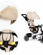 Ecotoys Tricicleta pentru copii Bej pentru copiii intre 6 luni roti din spuma evaspatar cu husa moale si centura de siguranta in 5 puncte