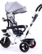 Ecotoys Tricicleta pentru copii Gri pentru copiii intre 6 luni cu sezut reversibil roti din spuma evaspatar cu husa moale si centura de siguranta in 5 puncte