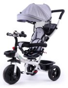 Ecotoys Tricicleta pentru copii Gri pentru copiii intre 6 luni cu sezut reversibil roti din spuma evaspatar cu husa moale si centura de siguranta in 5 puncte