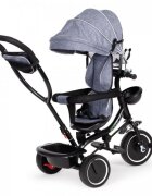 Ecotoys Tricicleta pentru copii JM-066-9 Gri cu sezut rotativ de la 12 luni roti din spuma Eva suport picioare parasolar ajustabil si detasabil
