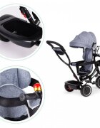 Ecotoys Tricicleta pentru copii JM-066-9 Gri cu sezut rotativ de la 12 luni roti din spuma Eva suport picioare parasolar ajustabil si detasabil