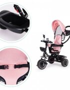 Ecotoys Tricicleta pentru copii JM-066-9 Roz cu sezut rotativ de la 12 luni roti din spuma Eva suport picioare parasolar ajustabil si detasabil centura de siguranta