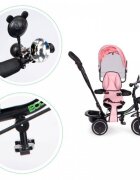 Ecotoys Tricicleta pentru copii JM-066-9 Roz cu sezut rotativ de la 12 luni roti din spuma Eva suport picioare parasolar ajustabil si detasabil centura de siguranta