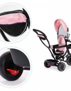 Ecotoys Tricicleta pentru copii JM-066-9 Roz cu sezut rotativ de la 12 luni roti din spuma Eva suport picioare parasolar ajustabil si detasabil centura de siguranta