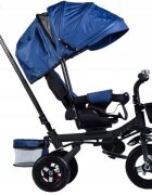 Ecotoys Tricicleta pentru copii Jm-068-17 Albastra cu sezut rotativ spatar reglabil in 4 pozitii roti din cauciuc frana si greutate maxim admisa 25 kg