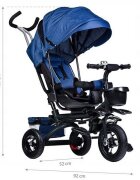 Ecotoys Tricicleta pentru copii Jm-068-17 Albastra cu sezut rotativ spatar reglabil in 4 pozitii roti din cauciuc frana si greutate maxim admisa 25 kg