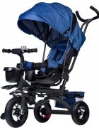 Ecotoys Tricicleta pentru copii Jm-068-17 Albastra cu sezut rotativ spatar reglabil in 4 pozitii roti din cauciuc frana si greutate maxim admisa 25 kg